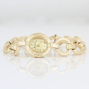 Vintage 14k Gold Link Bracelet Watch Retro Bark Texture Mid-Century-Not Working